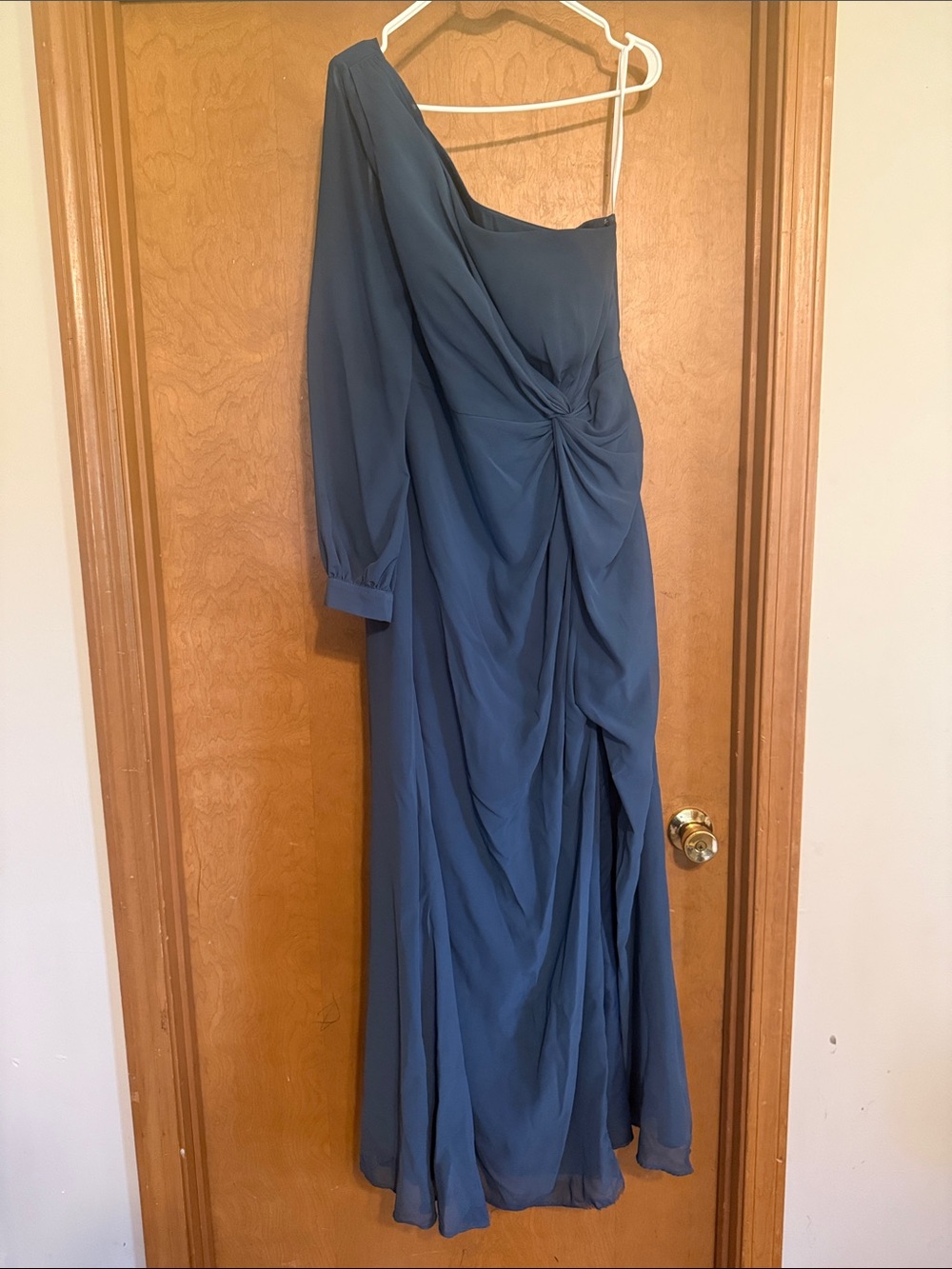 Revelry One-Shoulder Romantic Blue Aurora Chiffon Gown - Picture 2 of 5